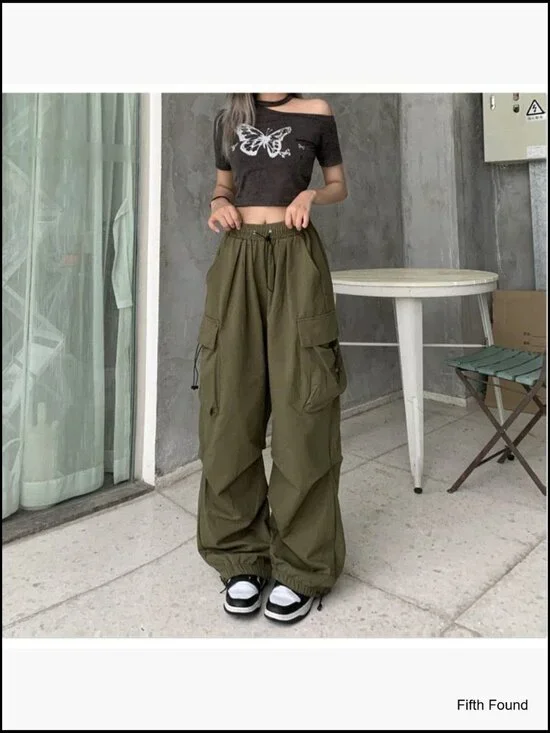 Women's Baggy Cargo Pants High Waist Straight Leg Multi Pocket Loose Fit - Picture 7 of 7